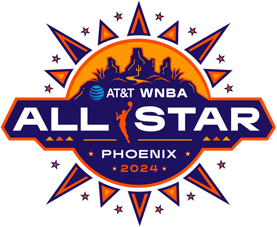 Official event logo for the 2024 AT&T WNBA All-Star basketball game, from July 20, 2024, at the Footprint Center in Phoenix.